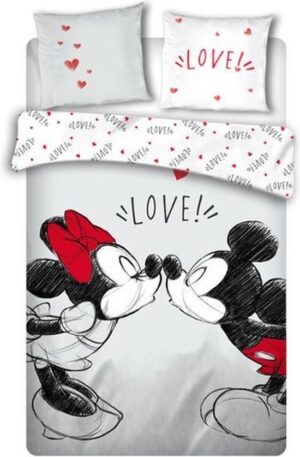 Disney Mickey Mouse dekbedovertrek Love - Wit/Rood - 140 x 200 cm, 240 x 220 cm - Katoen