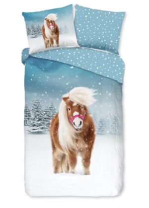 Good Morning dekbedovertrek paard in de sneeuw - Multicolor - 135 x 200 cm - 100% katoen/flanel