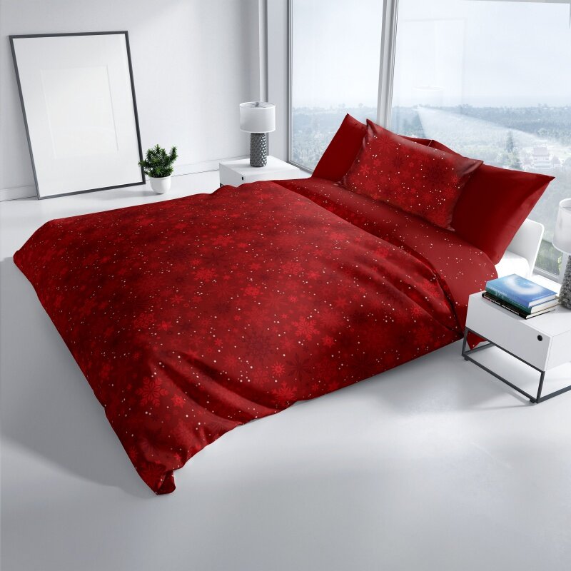 Carbotex Kerst Dekbedovertrek sneeuwvlokken rood - 140 x 200 cm - 70 x 90 cm - Katoen