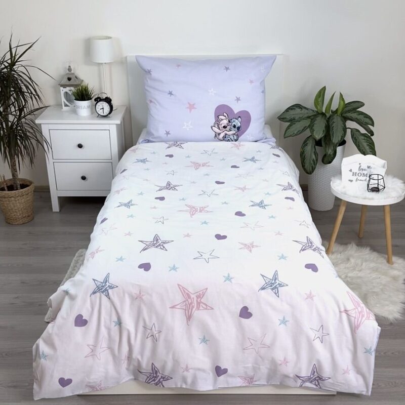Paars overtrek van Lilo en Stitch - Heart 140 x 200 cm - 100% katoen