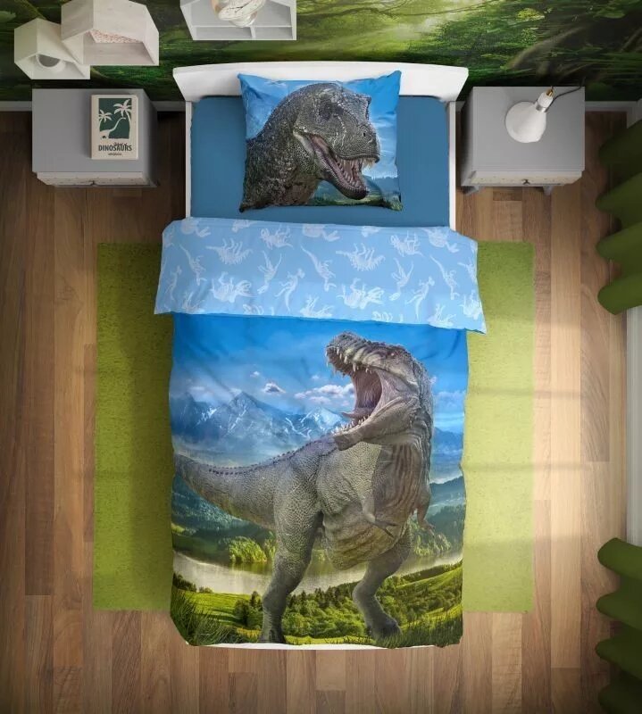 T Rex overtrek van Animal Pictures, 140 x 200 cm, kussensloop 70 x 90 cm