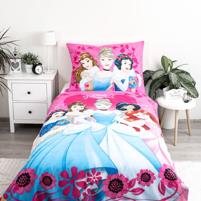 Roze overtrek van Disney Princess, 140 x 200 cm, kussensloop 70 x 90 cm