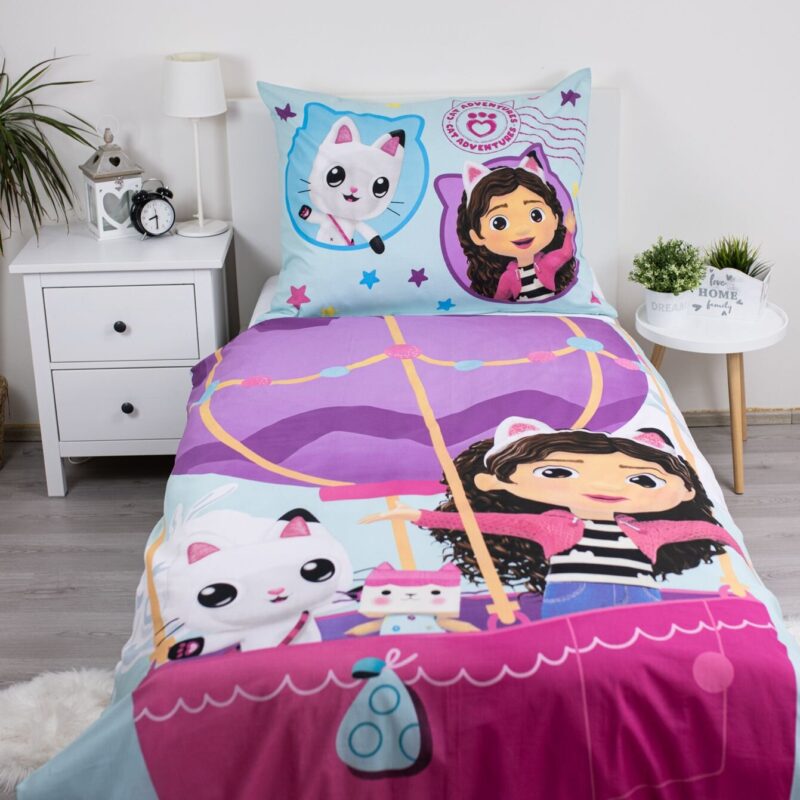 Luchtballon overtrek van Gabby's Dollhouse, 140 x 200 cm, kussensloop 70 x 90 cm