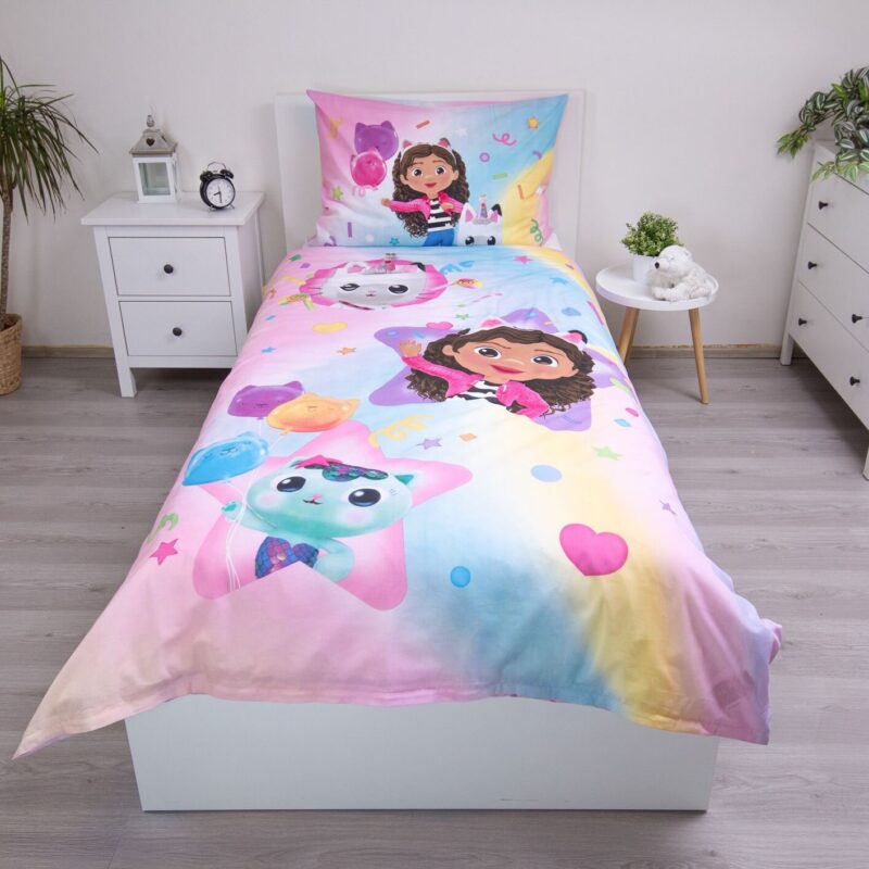 Rainbow overtrek van Gabby's Dollhouse, 140 x 200 cm, kussensloop 70 x 90 cm