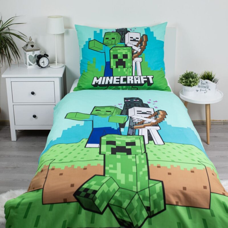 MOBS overtrek van Minecraft, 140 x 200 cm, kussensloop 70 x 90 cm