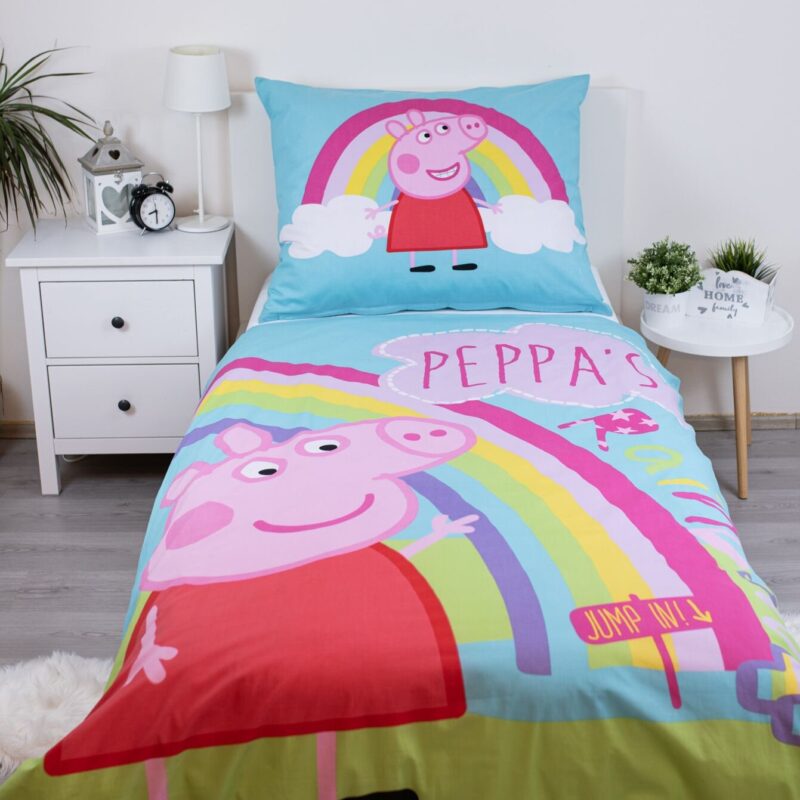 Regenboog 140 x 200 cm overtrek van Peppa Pig, 140 x 200 cm, kussensloop 70 x 90 cm
