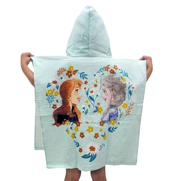 100% katoen poncho Anna en Elsa 60 x 120 cm van Disney Frozen in 60 x 120 cm