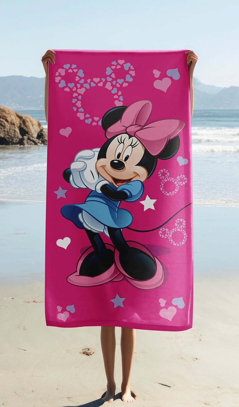 100% katoen strandhanddoek roze 70 x 140 cm van Disney Minnie Mouse in 70 x 140 cm