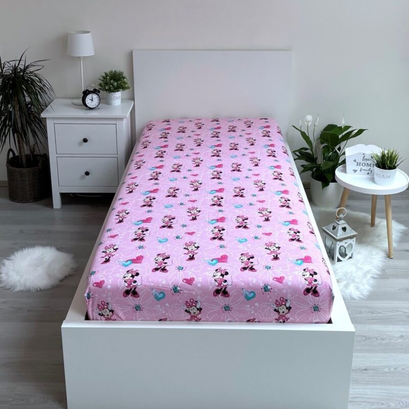 Roze Eenpersoons laken van Disney Minnie Mouse, 90 x 200 cm