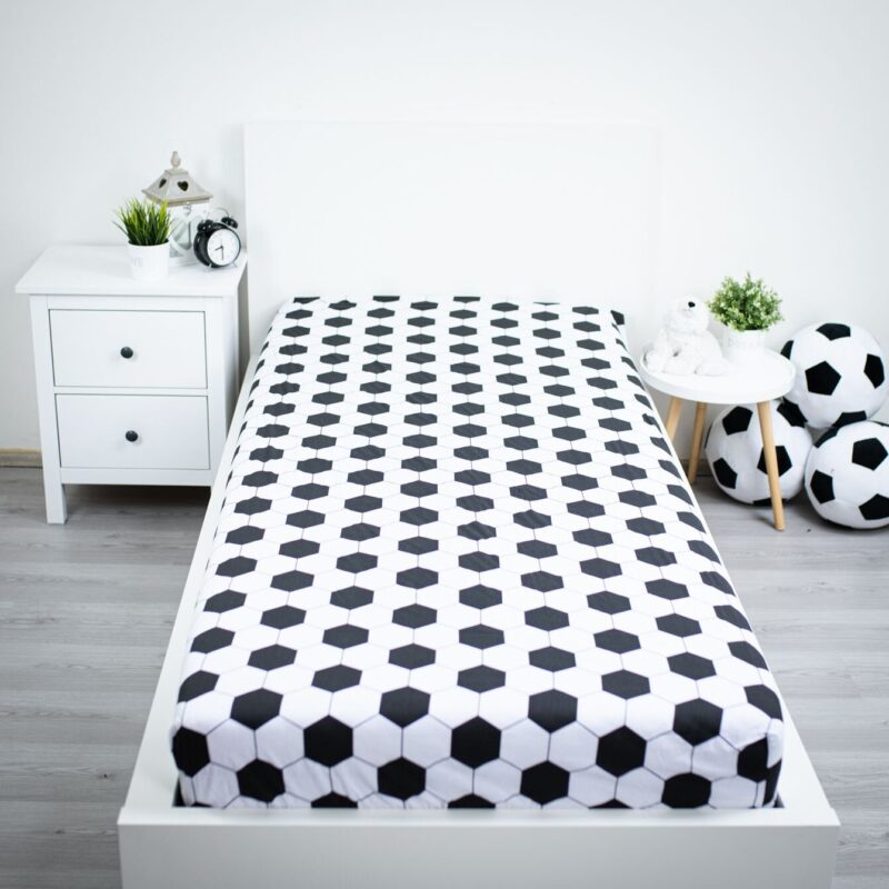 Hoeslaken voetbal Eenpersoons 90 x 200 cm van Sweet Home, Zwart/Wit