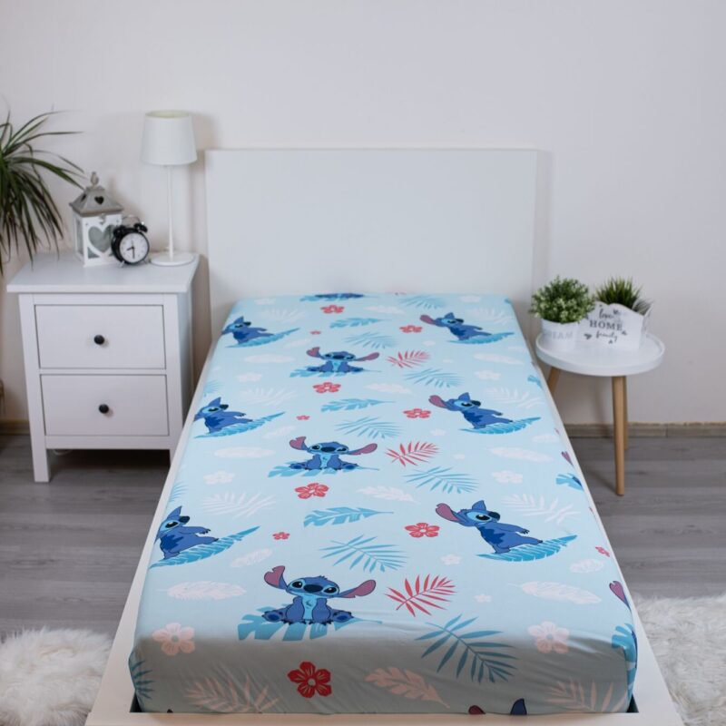 100% katoen hoeslaken Blue van Lilo en Stitch in 90 x 200 cm