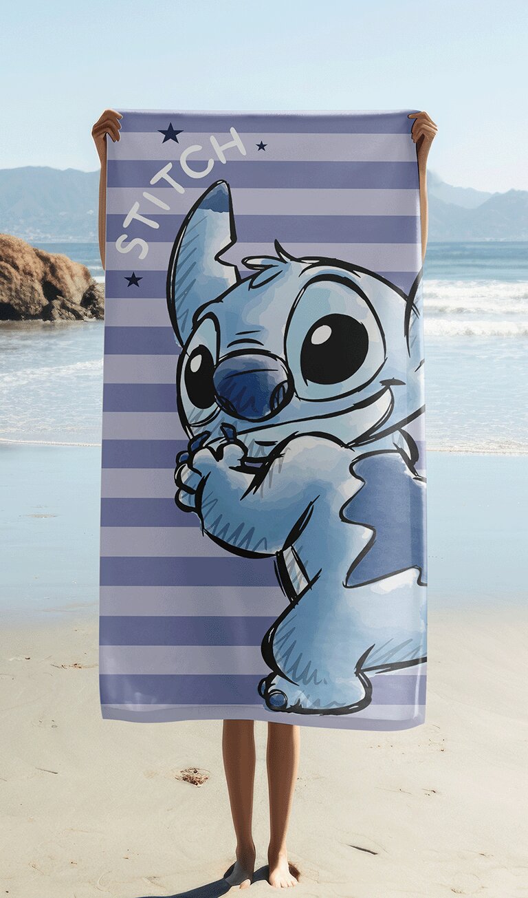 100% Polyester strandhanddoek paars 70 x 140 cm polyester van Lilo en Stitch in 70 x 140 cm