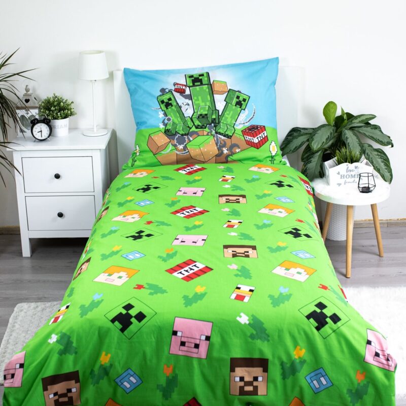 100% katoen dekbedset Outdoor Mobs van Minecraft in 140 x 200 cm