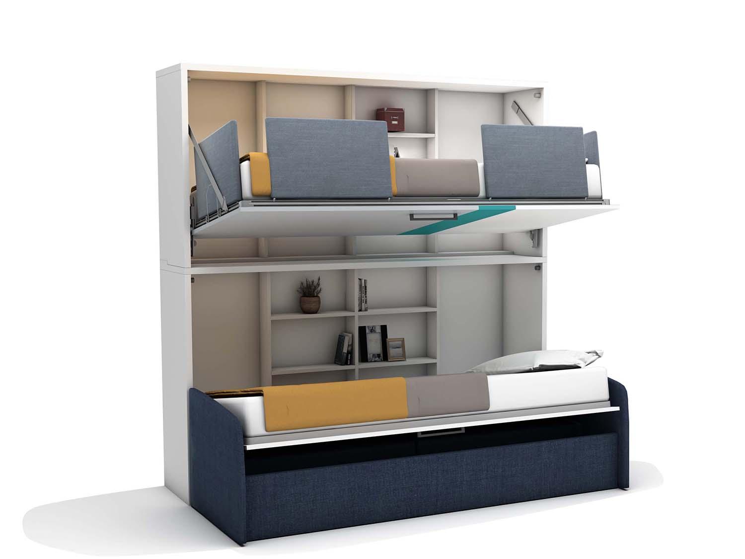 Stapelbed Smart Bunk met bank van Multimo, Geel, Turquoise, Wit