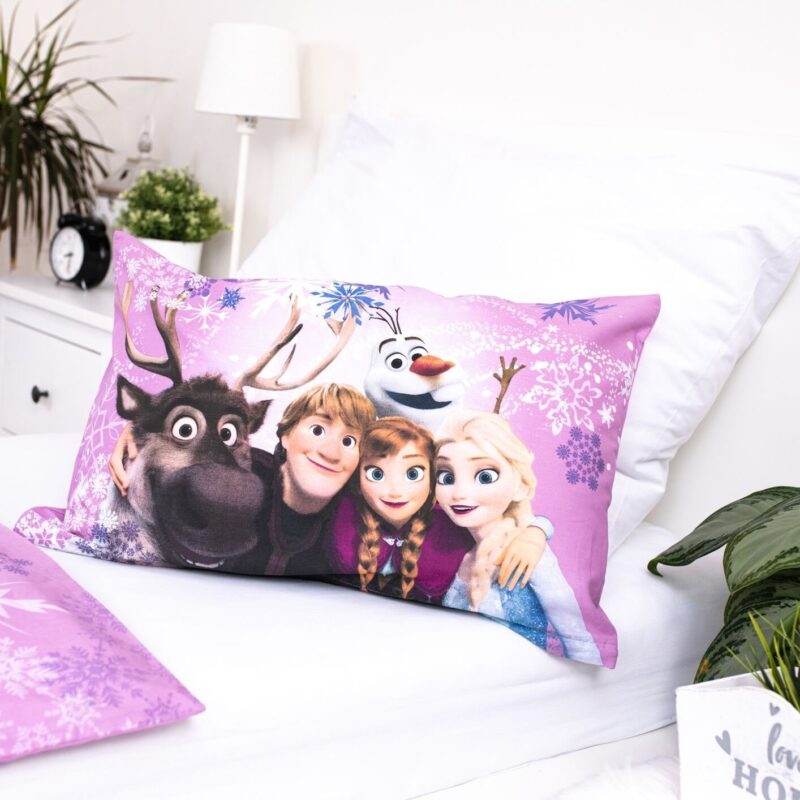 Roze overtrek van Disney Frozen - Snowflakes - 100% katoen - kussensloop 70 x 90 cm