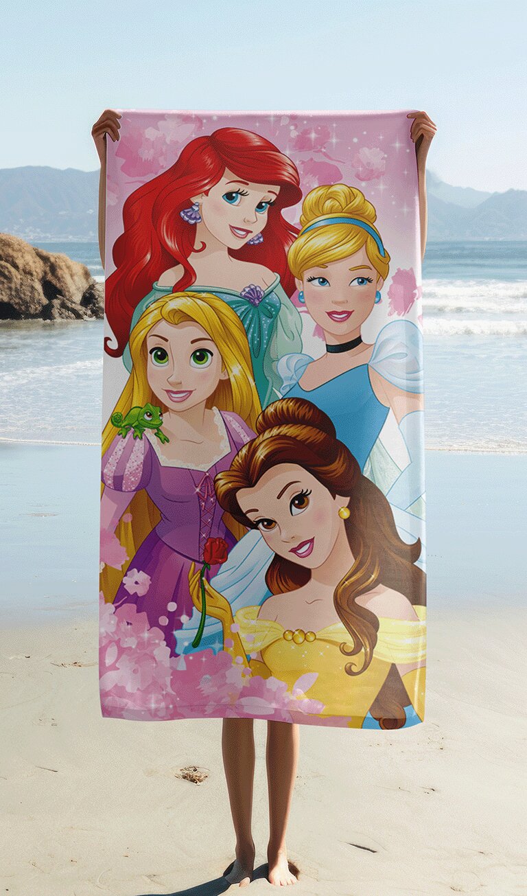 Roze Bloemen 70 x 140 cm badlaken van Disney Princess, 70 x 140 cm