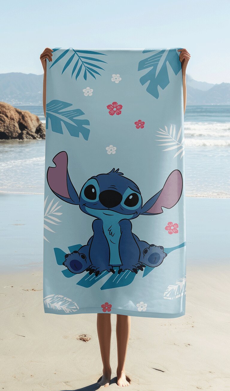 Lichtblauw 70 x 140 cm Katoen badlaken van Lilo en Stitch, 70 x 140 cm