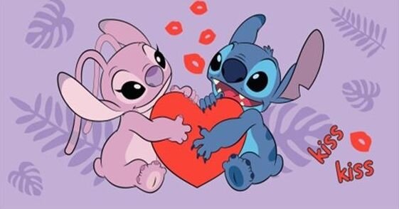 Kiss paars 70 x 140 cm Katoen badlaken van Lilo en Stitch, 70 x 140 cm