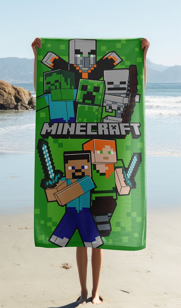 Survive 70 x 140 cm groen badlaken van Minecraft, 70 x 140 cm