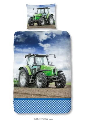 Good Morning dekbedovertrek tractor - Groen - 140 x 200/220 cm - 100% katoen/flanel