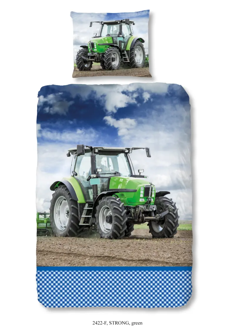 Good Morning dekbedovertrek tractor - Groen - 140 x 200/220 cm - 100% katoen/flanel