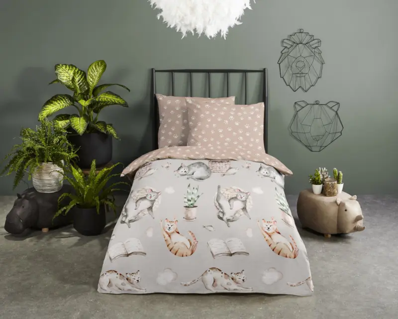 Poezen overtrek van Good Morning, 120 x 150 cm, kussensloop 60 x 70 cm