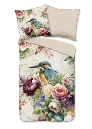 Descanso dekbedovertrek bloemen en vogels - Zand - 155 x 220 cm - 100% katoen/satijn