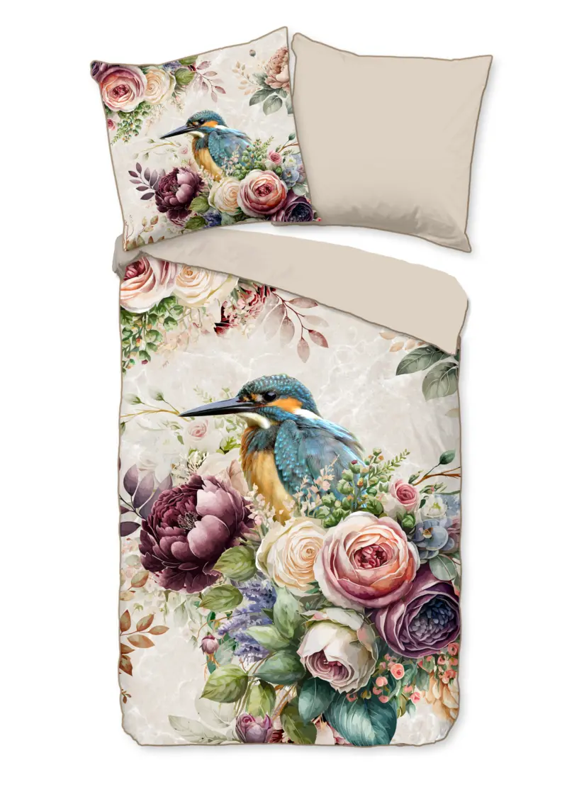 Descanso dekbedovertrek bloemen en vogels - Zand - 155 x 220 cm - 100% katoen/satijn
