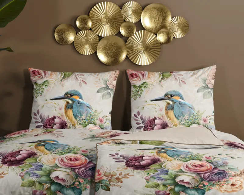 100% katoen/satijn dekbedset bloemen en vogels van Descanso in 155 x 220 cm - kussensloop 80 x 80 cm