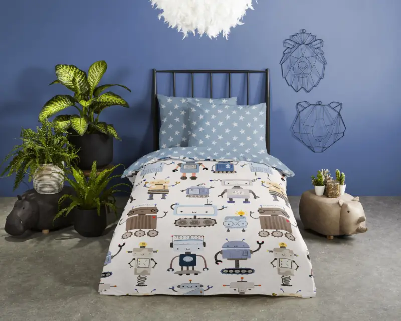 Good Morning dekbedovertrek robots - Multicolor - 120 x 150 cm - 100% katoen