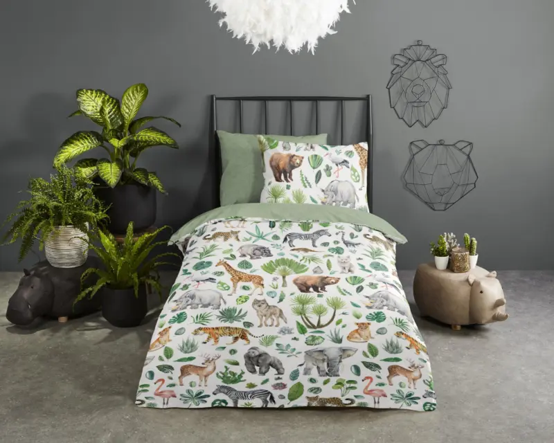 Afrikaanse dieren / big five overtrek van Good Morning, 120 x 150 cm, kussensloop 60 x 70 cm