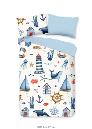 Good Morning dekbedovertrek maritiem - Blauw - 100 x 135 cm - 100% katoen