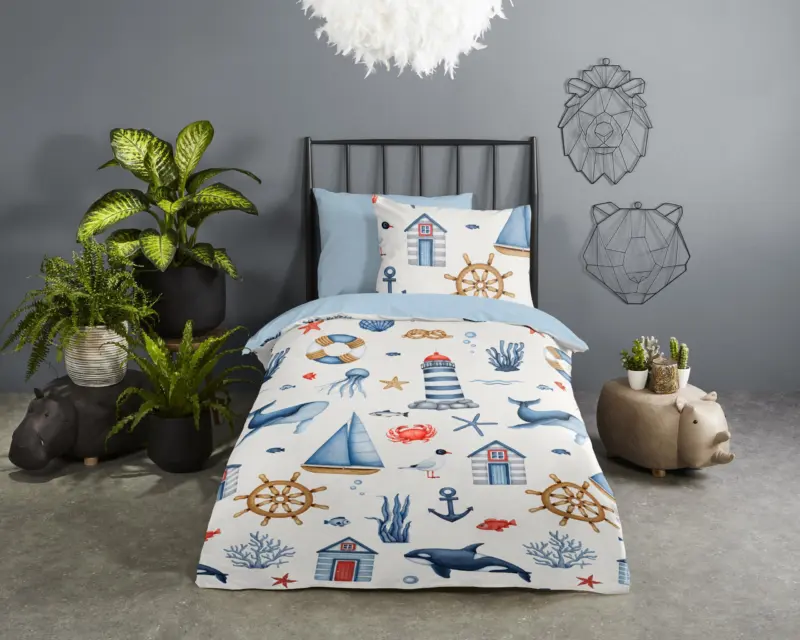 Maritiem overtrek van Good Morning, 100 x 135 cm, kussensloop 40 x 60 cm