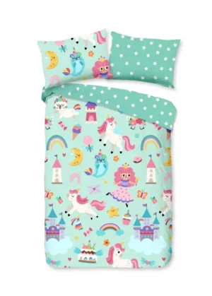 Good Morning dekbedovertrek eenhoorn, prinses, regenboog - Mint - 120 x 150 cm - 100% katoen