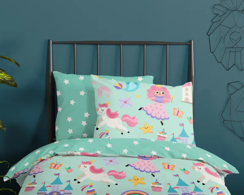 100% katoen dekbedset eenhoorn, prinses, regenboog van Good Morning in 120 x 150 cm