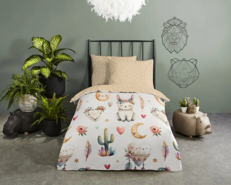 "woestijnvosjes met cactussen tipi t overtrek van Good Morning, 100 x 135 cm, kussensloop 40 x 60 cm