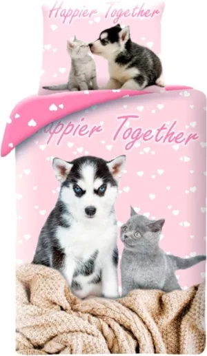 Animal Pictures dekbedovertrek Happier Together 140 x 200 cm 70 x - Roze - 140 x 200 cm - 100% katoen