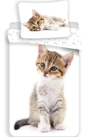 Animal Pictures dekbedovertrek staande kitten 140 x 200 cm 70 x 90 - Wit - 140 x 200 cm - 100% katoen