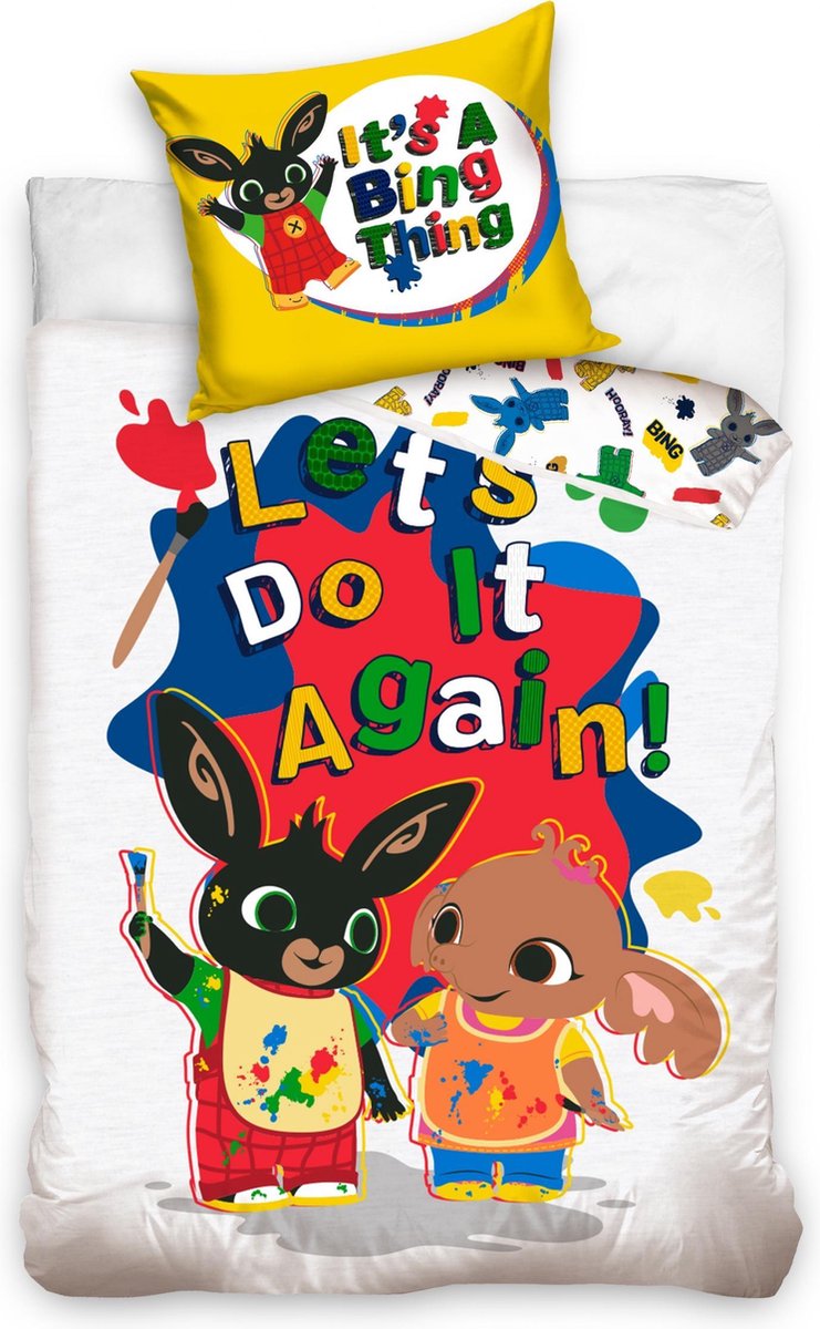 Bing dekbedovertrek Let's do it again 140 x 200 cm - Blauw - 140 x 200 cm - 100% katoen