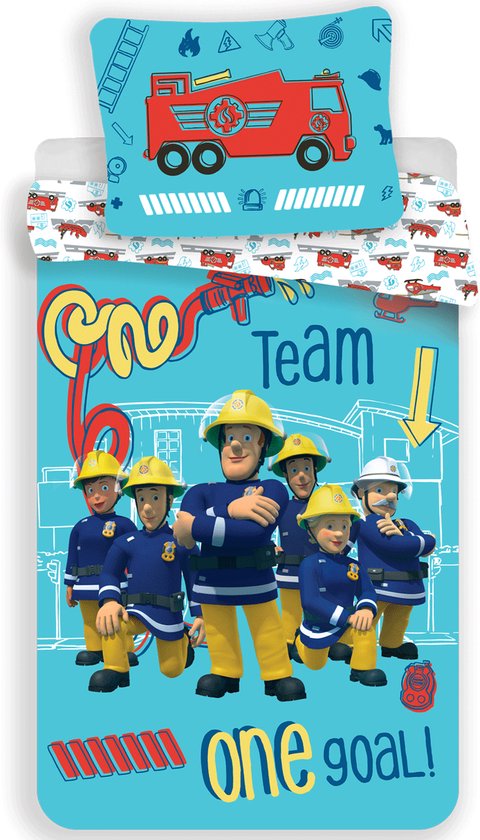Brandweerman Sam dekbedovertrek Team 140 x 200 cm - Oranje - 140 x 200 cm - 100% katoen