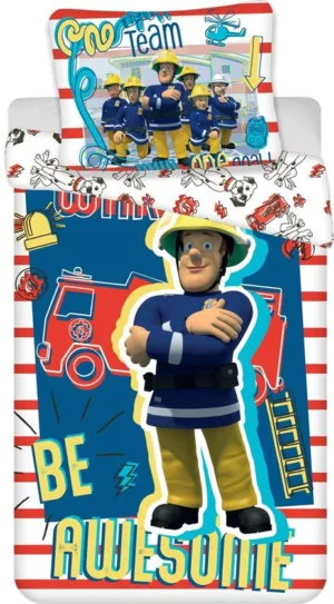 Brandweerman Sam dekbedovertrek Be Awesome 140 x 200 cm - Oranje - 140 x 200 cm - 100% katoen