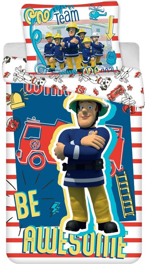Brandweerman Sam dekbedovertrek Be Awesome 140 x 200 cm - Oranje - 140 x 200 cm - 100% katoen