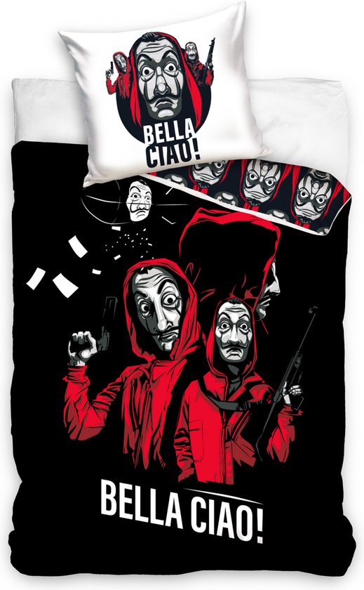 La Casa de Papel dekbedovertrek Money Heist 140 x 200 cm zwart - Zwart - 140 x 200 cm - 100% katoen