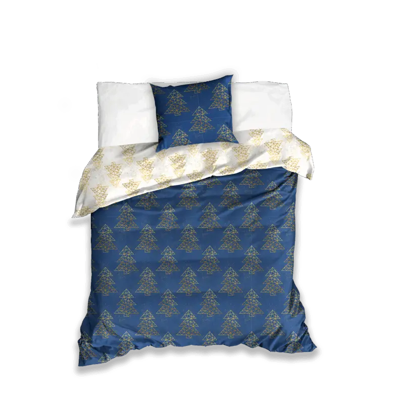 Carbotex dekbedovertrek kerstbomen blauw - Blauw - 140 x 200 cm - 100% katoen