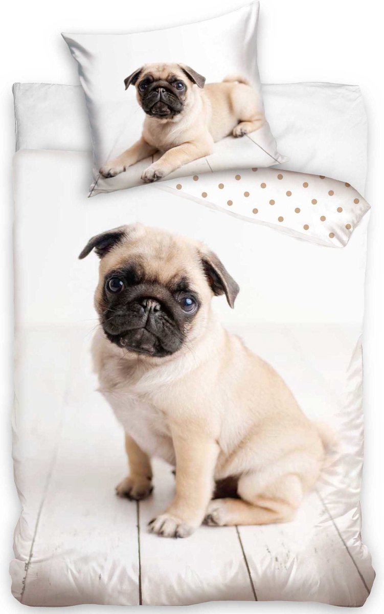 DREAMEE dekbedovertrek Mops 140 x 200 cm - Multicolor - 140 x 200 cm - 100% katoen