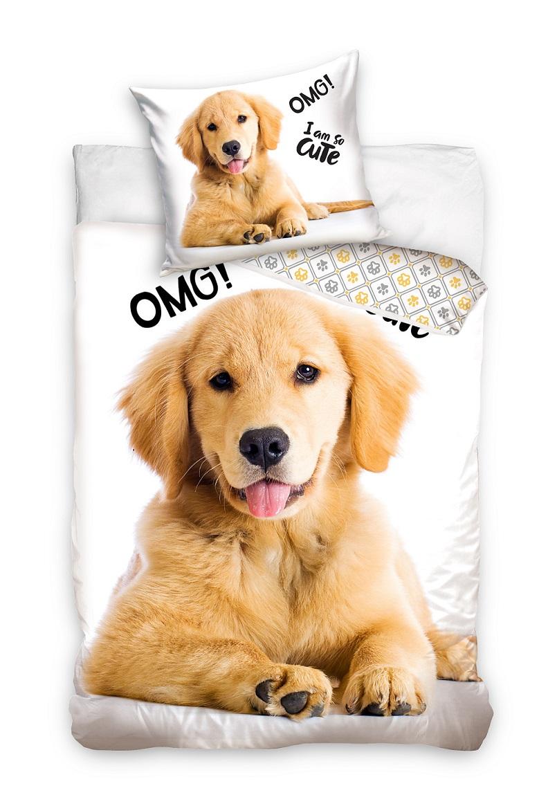 DREAMEE dekbedovertrek hond 140 x 200 cm 60 x 70 cm - Geel - 140 x 200 cm - 100% katoen
