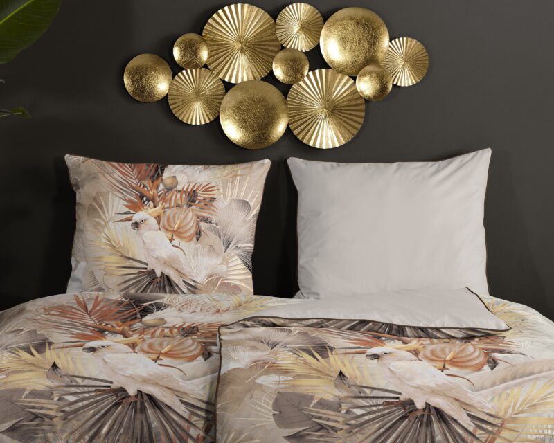 100% katoen/satijn dekbedset bladeren en een papegaai van Descanso in 200 x 200 cm