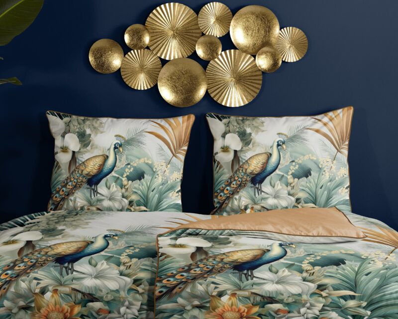 100% katoen/satijn dekbedset bladeren en vogels van Descanso in 200 x 200 cm