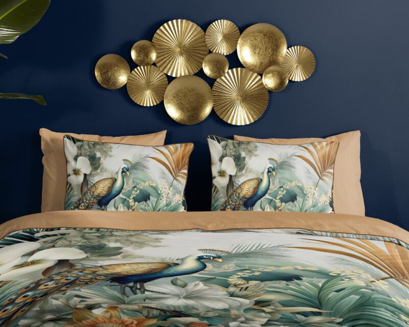 100% katoen/satijn dekbedset bladeren en vogels van Descanso in 240 x 200/220 cm
