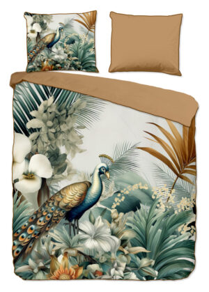 Descanso dekbedovertrek bladeren en vogels - Multicolor - 240 x 200/220 cm - 100% katoen/satijn